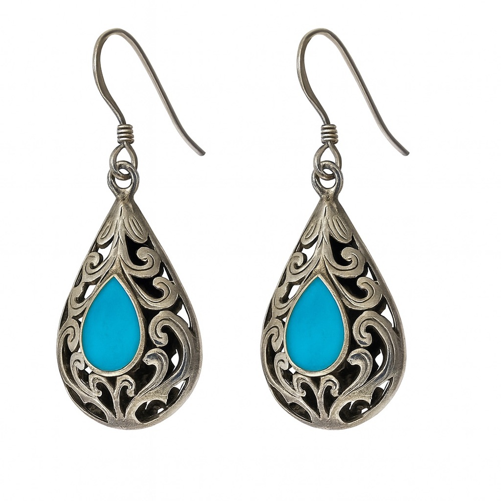 Elegant Sterling Silver and Turquoise Teardrop Earrings